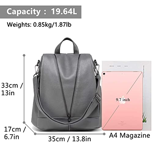 Women Backpack Purse Pu Leather Anti-Theft Casual Shoulder Bag Fashion Ladies Satchel Bag Large Capacity Travel Bag Waterproof Multipurpose Crossbody Handbag, Grey #TOP1