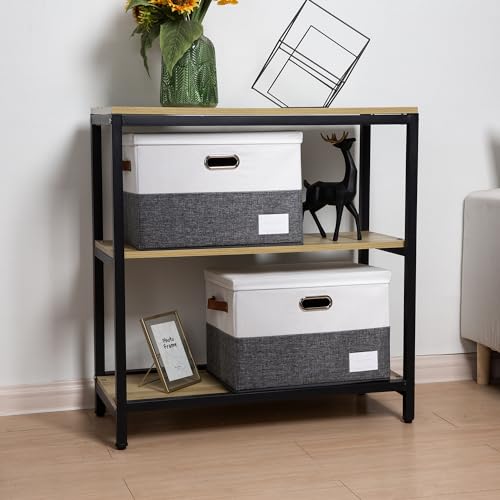 Image of PRANDOM Foldable Storage Bins with Lids [3-Pack] Fabric Collapsible Storage Boxes Baskets Cubes Containers with Handles for Closet Living Room Bedroom (Grey & White 17.7x11.8x11.8'')