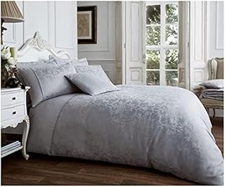 GC GAVENO CAVAILIA Soft & Cosy Fancy Glitter Royal Damask Double Duvet Set, Luxury Shiny Blossom Breathable Quilt Bedding Cover, Cream