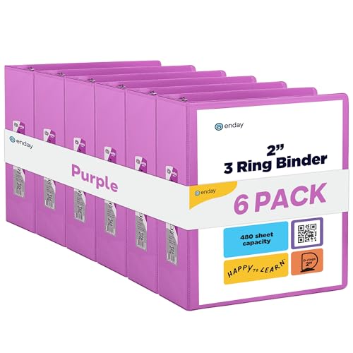 Enday 2 inch 3 Ring Binder (6 Pack - Purple) Binder 2 inch with Clear View Cover and 2 Inside Pocket - for Letter Size 8.5 x 11'' Paper, Ideal for School Supplies, Office, and Home