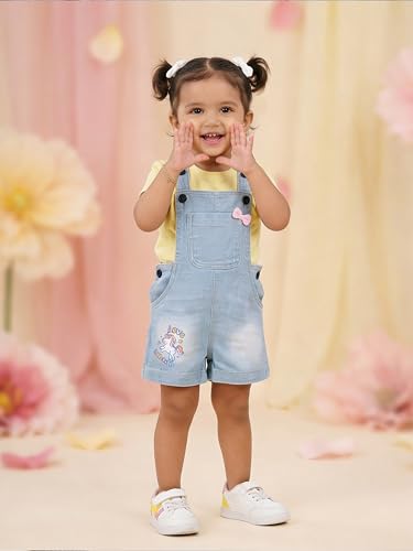 Image of KiddoPanti Unisex Infant Denim Dungaree | Cotton Blend Stretch | Baby Jumpsuit Witth Pockets | Comfortable Casual Outfit for Boys & Girls 6 Months-3 Years