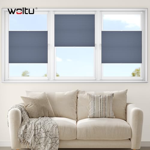 WOLTU Wabenplissee ohne Bohren verdunkelung, 60 x 120 cm, Blau-Weiß – Ansicht 2