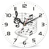 Music Notes Wall Clocks Wooden Wall Clock Art Hanging Clocks Silent Non-Ticking Wall Clock Battery Operated Round Home Arabic Numeral Decorative Wall Clocks 10 Inch