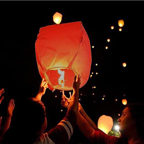 10 Packs Chinese Paper Lanterns to Release in Sky Paper Flying Lanterns Wishing Lanterns for Weddings, Birthdays, Memorials，Parties，Shipping from US (Red) - Thumbnail 5