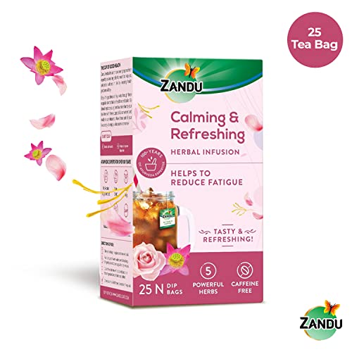 Image of Zandu Calming & Refreshing Herbal Infusion: 1st Ayurvedic Iced Herbal Tea With Taste & Health Benefits | Reduces Fatigue, Improves Skin Health & Promotes Digestion (25 Tea bags)