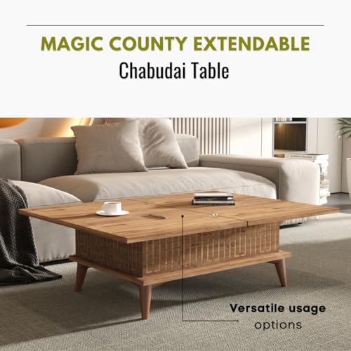 BERA DESIGN Extendable Dining Table 6-8 Seater, Lift Top Coffee Table, Extendable & Foldable Coffee Table Converts to Dining Table - Space Saving Dining Table - 90x60x45cm with 3 Variable Height Level 7 BERA DESIGN Extendable Dining Table 6-8 Seater, Lift Top Coffee Table, Extendable & Foldable Coffee Table Converts to Dining Table - Space Saving Dining Table - 90x60x45cm with 3 Variable Height Level - Image 7