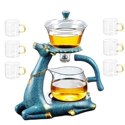 Mozeo Service à thé en verre Kungfu résistant à la chaleur avec chauffage qui attire l'eau avec couvercle rotatif, bol semi-automatique, théière en verre...