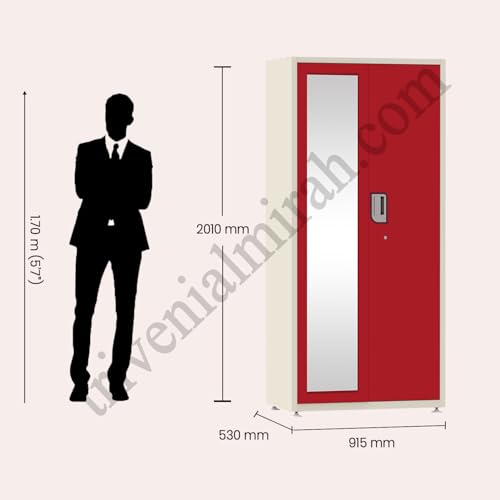 Image of Triveni Rani DARPAN Steel Almirah with Full Mirror, Bangle Drawer & Locker | 10-Year Guarantee on Paint & Lock| 5 Hangers | Powder Coated Finish