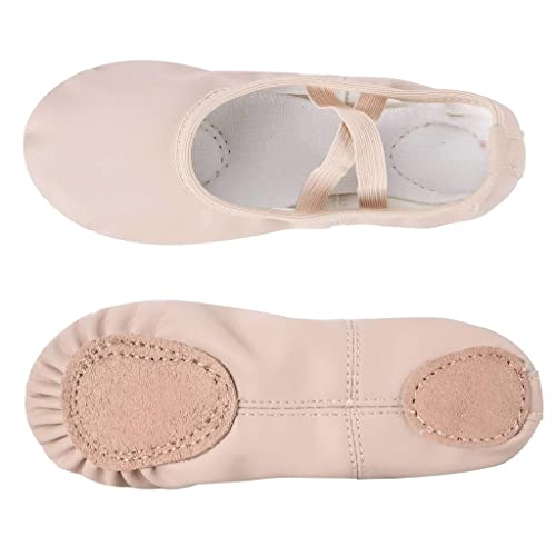 Nexete Soft Leather Balle Dance Shoes Split-Sole Slipper Flats Shoes Pink Black & Nude Color for Toddler Girl Boy Kid Women4