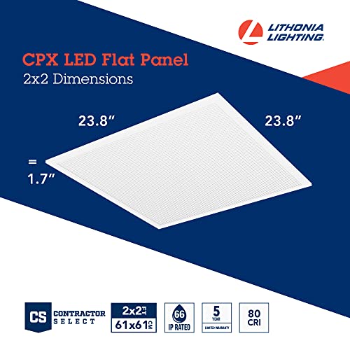 Image of Lithonia Lighting CPX 2x2 LED Flat Panel Light, 2 ft. x 2 ft. LED Light Panel, Ceiling Lighting Fixture for Shop Lighting, 3200 Lumens, 4000K Cool White, A12 Prismatic Lens, White