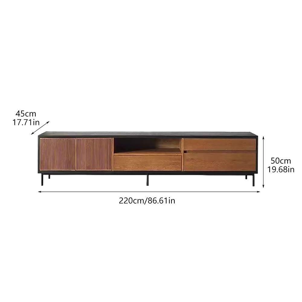 TEESONG Stojak na telewizor do salonu, 220 cm, nowoczesna szafa do przechowywania, styl Wabi-Sabi, rustykalne centrum rozrywki z chromowaną akotacją, nadaje się do hoteli i pomieszczeń mieszkalnych