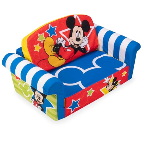 Marshmallow Furniture Kids Sofa, 2-in-1 Flip Open Foam Couch and Bed, Mickey Mouse - Pullout Sleeper for Folding Lounging, Sitting, and Napping - Ideal for Bedroom and Playroom