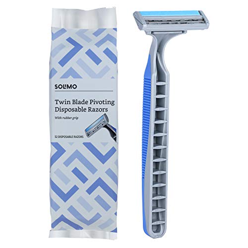 Amazon Brand - Solimo Twin Blade Pivoting Disposable Razors with Rubber Grip, 32 count