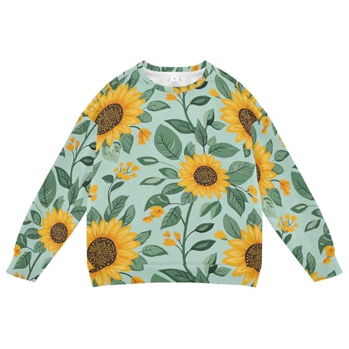 JUNZAN Cartoon Sunflowers Green Big Boys Hooded Sweatshirt Crewneck Hoodies for Girls Party 4T
