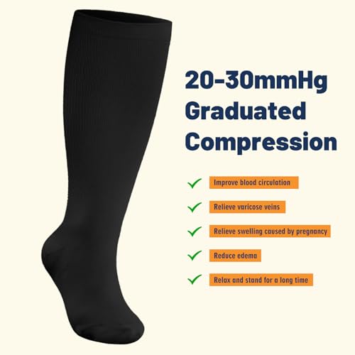 Image of Plus Size Compression Socks 20-30mmHg Wide Calf for Men Women, Extra Large Compression Stockings Support for Running, Travel, Nurses, Pregnancy (3 Pairs)