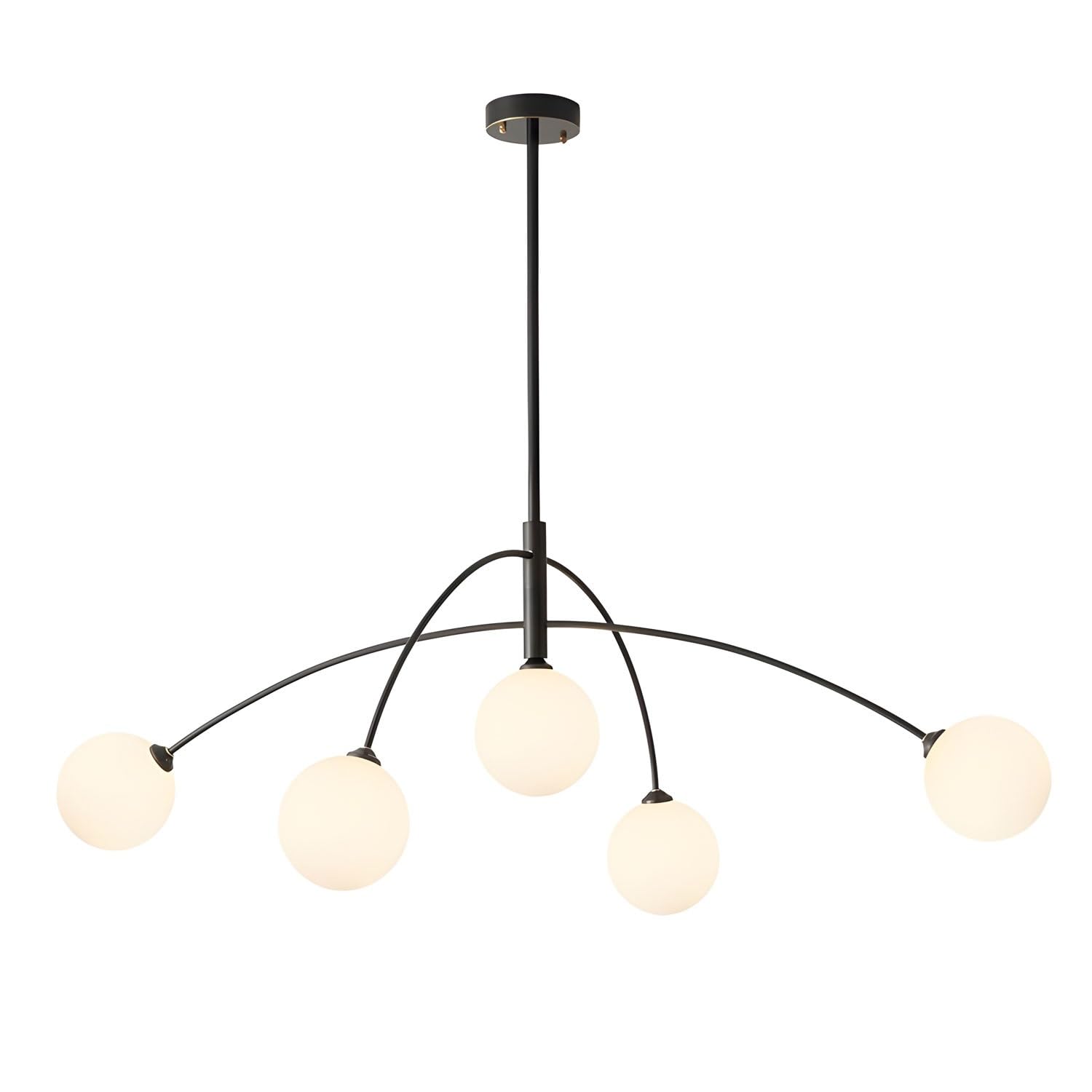 LYMSXAZOU Chandelier Mid Century Black Ceiling Light 5 Fixture with White Glass Globe Adjustable Modern for Dining Room Kitchen Bedroom