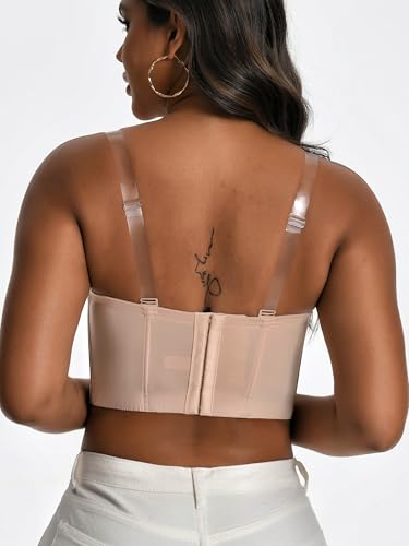 Women Longline Strapless Bra Back Smoothing Support with Clear Straps for Big Bust Fat, No Move on Wedding Party C/D/DD/DDD4