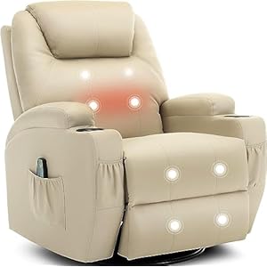 Korser Recliner Chair, Rocking Chair with Massage and Heat, 360° Swivel Recliner Chairs for Adults, Rocker Manual Recliner with Remote Control and Cup Holder for Living Room, Bedroom, Nursery