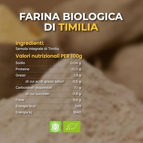 RACILIA Feines Semola Mehl Bio Vollkornmehl aus Sonnenverwöhntem Sizilien - Wertvoller Timilia Urweizen, schonend traditionell gemahlen - Semola Hartweizengrieß 1kg