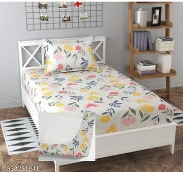 Rajat Presents® 100% Cotton 160 TC Wrinkle Free Printed Single Bedsheets with 1 Matching Pillow Cover, (60X90 Inches, 4 X 6 Feet A1015-image-4