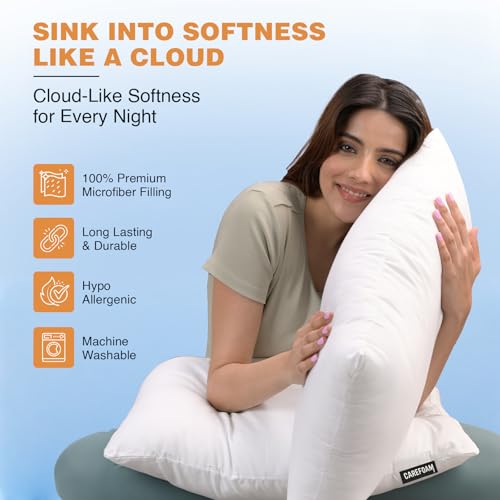 Image of CareFoam Height Adjustable Microfiber Sleeping Pillows - Set of 6 | 16 inch x 24 inch| Soft, Supportive & Washable | Ideal for Back, Side & Stomach Sleepers | White