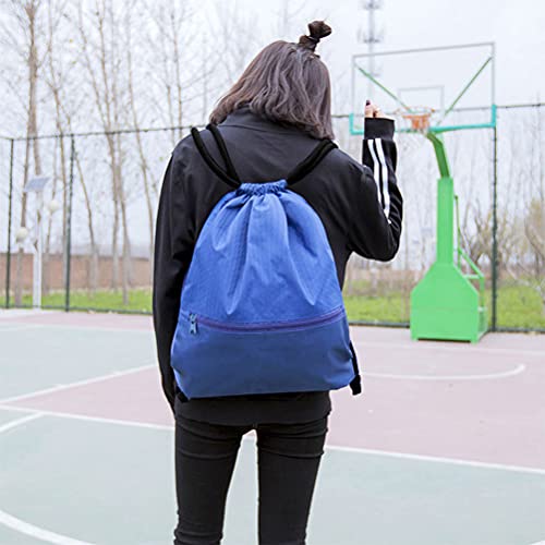 Image of Drawstring Backpack Bag, Waterproof Draw String Back Sack with Zip Pocket, Gym Drawstring Bags Swim Bag for Men Women