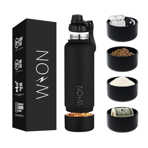 WON Stainless Steel Insulated Water Bottle with Storage Compartment for Pills, Dog Food, Snacks, Keys, Cash and Valuables – 32oz Metal Vacuum Flask for Cold & Hot Drinks – Diversion Safe Water Bottle