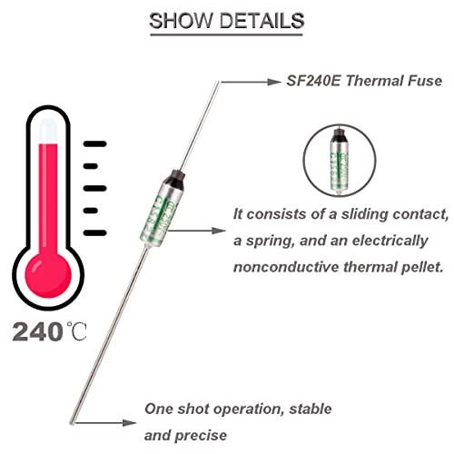 Image of 10 pcs SF240E SEFUSE 240 Degree Celsius Metal Thermal Cutoffs Thermal Fuse 10A 250V with GT-1 Crimp Terminal Silicone Fiberglass sleeving for Household Electrical appliances