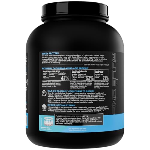 Image of Rule 1 R1 Whey Blend, Birthday Cake - 5.02 lbs Powder - 24g Whey Concentrates, Isolates & Hydrolysates with Naturally Occurring EAAs & BCAAs - 68 Servings 2.24KG
