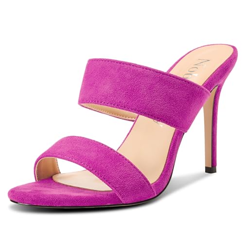Image of NobleOnly Womens Round Open Toe Heeled Sandals Two Strap Stiletto High Heel Sandals Backless Dress Slip-on Mules Sandals 3.9 Inches Heels