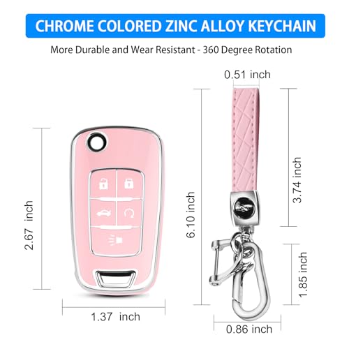 Image of QBUC for Chevy Key Fob Cover with Keychain Fit for Chevrolet Equinox Buick Camaro Cruze Malibu Impala Sonic Full Protection (Silver /Pink)