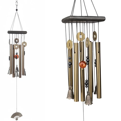 Image of Decorative Wind Chime for Home | Wooden House with Bells Colourful Beads | Positive Energy Balcony Living Room Hall Garden Home Decor (Wind Chimes with 8 Tubes)