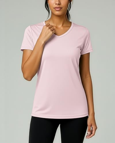 Image of Real Essentials 5 Pack: Women's Dry-Fit Short Sleeve V Neck T Shirt Workout Fitness Yoga Top Tee (Available in Plus Size)