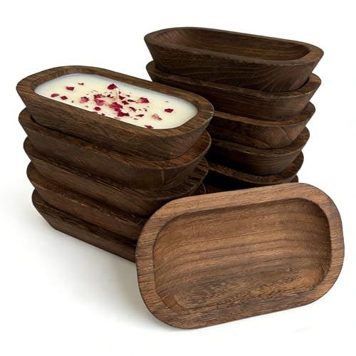 ODJVM 12 Pack Wooden Dough Bowls for Candle Making Bulk 9.5 x 5.5 Hand-Carved Vintage Rustic Wood Bowls Decorative Bread Bowl for Wedding Centerpiece and DIY Farmhouse Home Crafts Dark Brown