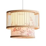 DWXJICF Modern New Chinese Style Patterned Pendant Lamp Fixture Creative Bamboo Suspension Lamp with Wood Canopy Vintage Lantern Hanging Light for Kitchen Dining Room Bedroom E27 Droplight
