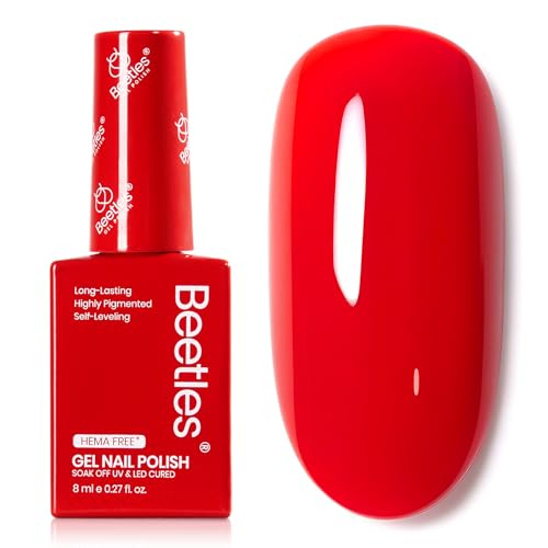 Image of Beetles Red Gel Nail Polish, 1 Pcs 8ml Hema-Free Gel Red Color Crimson Harmony Soak Off U V LED Polish Nail Art Design Manicure Salon DIY Salon