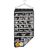 SPIKG 56 Pockets Dual Sided Jewelry Hanging Organizer Oxford Storage Bag with Zipper Hanger (Black)