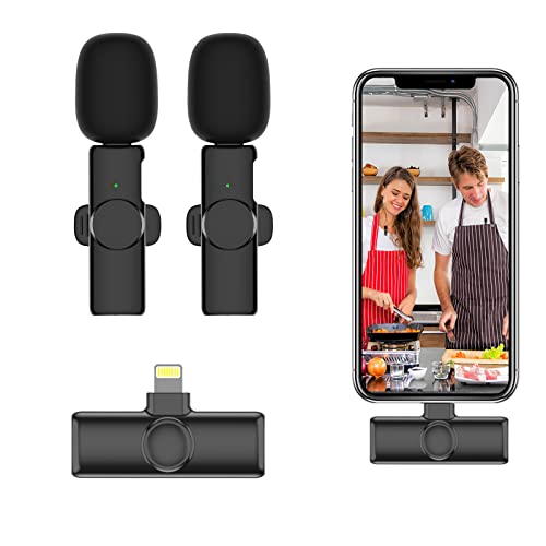 SZESHINECO Wireless Lavalier Microphones For 2, Wireless Lapel Mic for Iphone Ipad, Plug and Play Lighting port Lava Mic for Vlogging Live Broadcasting Facebook Live Stream (with 2 Mic)