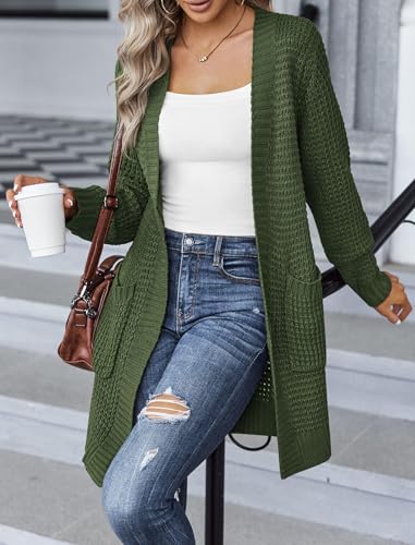 Image of Zeagoo Women's 2025 Fall Open Front Cardigan Long Batwing Sleeve Chunky Knit Sweater Loose Outerwear Coats with Pockets
