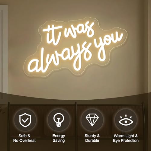 Image of It's Always You Neon Sign Warm White Wedding Neon Signs USB Powered LED Signs for Bedroom Wall Decor Light up Signs for Festival Anniversary Valentane's Day Birthday