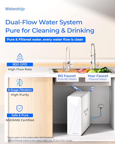 Image of Waterdrop X8-PRO Dual Flow Reverse Osmosis Water Filter, 800 GPD Tankless RO System, 9-Stage Filtration, Undersink, LED Faucet, BPA Free, Attaches to Your Existing Kitchen Faucet, NO Minerals Added