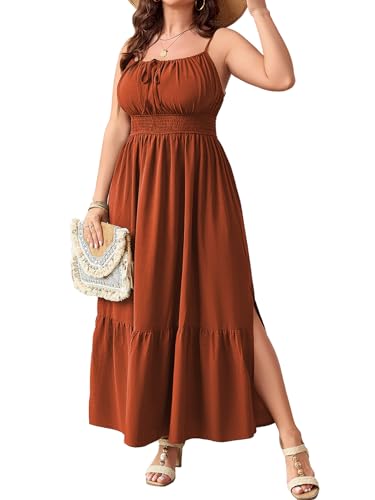 Image of SCOMCHIC Plus Size Summer Boho Dresses Spaghetti Strap Sleeveless Casual Sundress Smocked Flowy Slit Beach Maxi Dress