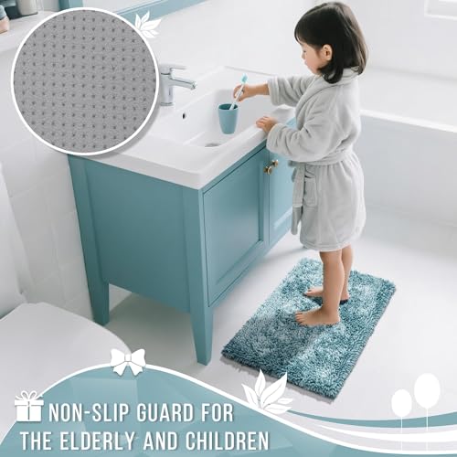 Image of Yimobra Chenille Bathroom Rugs Non Slip, Extra Thick Soft Absorbent Bath Rug 31.5x20 Inch, Machine Washable Quick Dry Bath Mat for Bathroom Floor, Tub and Shower, Home Decor Accessories, Greyish Blue