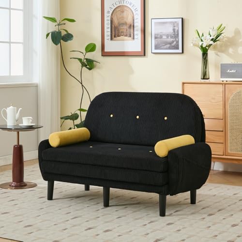 KOMHTOM Canapé Convertible 2 Places Moderne, Canapé-lit Pliable, Dossier Réglable, 2 Coussins Cylindriques, Tissu Velours Côtelé, pour Salon, Chambre à...