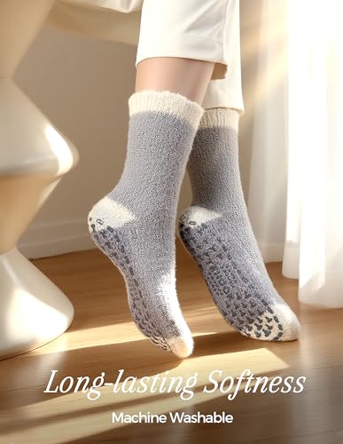 Image of TEHOOK Warm & Cozy Gifts for Women, Fluffy Fuzzy Plush Sleeping Slipper Socks - Soft Warm Fabric