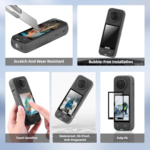 Image of ADOFYS Insta 360 x5 Accessories Silicon Protective lense Cap Screen Protectors and Lens Guards, Bundle Include 1pc Silicone Cap+2pcs Screen Protectors+2pc Lens Guards