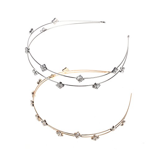 Kloud City Pack of 2 Bridal Crystal Headband Double Layer Tiny Beads Tiara Alloy Hairband Pageant Prom Headpiece