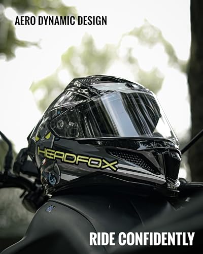 Image of HEADFOX N2F Shady Full Face Bluetooth Helmet for Bike | Waterproof Smart Helmet for Men & Women | ISI Certified | Built-in Bluetooth & LED Lights | Matte & Gloss Finish