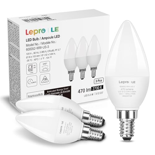 Lepro E12 LED Candelabra Light Bulbs 2700K Warm White 40W Equiv 3 Pack
