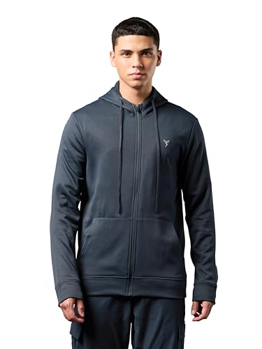 Image of TECHNOSPORT Mens Fleece Slim Fit Solid Regular Fit Hooded Jacket with Techno Warm+, Fast Dry for Winter Use
